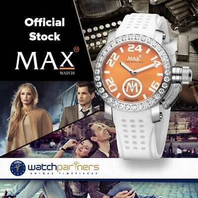 Pre-owned Max Sports Watch Xs36 Orange Dial White Strap 10atm S/steel Case 36mm 5-562