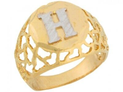 Pre-owned Jackani 10k Or 14k Two Tone Gold Filigree Diamond Cut Letter H Bold Mens Initial Ring