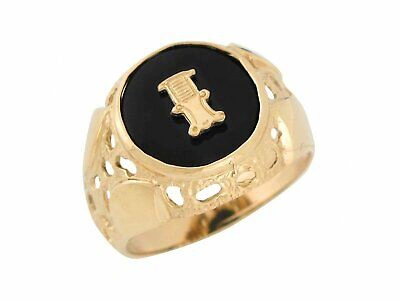 Pre-owned Amoravi 10k Or 14k Yellow Gold Bezel Set Bold Black Onyx Mens Letter I Initial Ring
