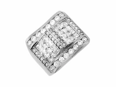 Pre-owned Jackani 10k Or 14k White Gold Multi-faceted White Cz Window Film Design Mens Ring