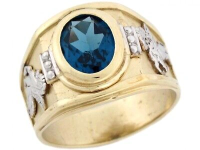 Pre-owned Jackani 10k Or 14k Two Toned Gold Simulated Blue Zircon Birthstone Pegasus Mens Ring