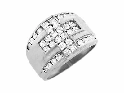 Pre-owned Jackani 10k Or 14k White Gold Religious Cross Cz High Polished Mens Ring