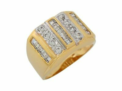 Pre-owned Jackani 10k Or 14k Yellow Gold White Cz Handsome Wide Band Mens Ring