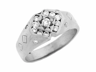 Pre-owned Jackani 10k Or 14k White Gold Unique Mens Cz Ring With Accents On Sides