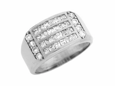 Pre-owned Jackani 10k Or 14k Solid White Gold Channel Set Cz High Polished Mens Ring