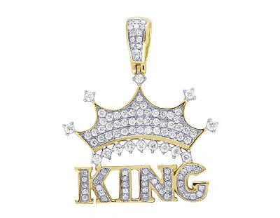 Pre-owned Jewelry Unlimited 10k Yellow Gold King Crown 0.875 Ct Real Diamond Pendant 1.3" In G-h