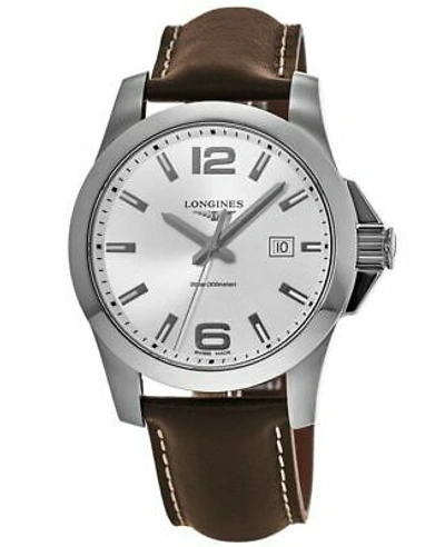 Pre-owned Longines Conquest 43 Silver Dial Brown Leather Men's Watch L3.760.4.76.5