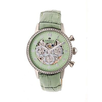 Pre-owned Empress Beatrice Green Skeleton Dial Green Leather Strap Ladies Watch Em2003