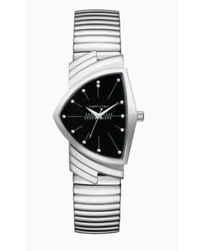 Pre-owned Hamilton Ventura Quartz Asymmetric Black Dial Unisex Watch H24411232