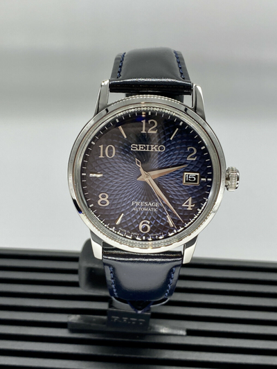 Pre-owned Seiko Presage Cocktail Time Blue Dial Leather Strap Men's Watch Srpe43