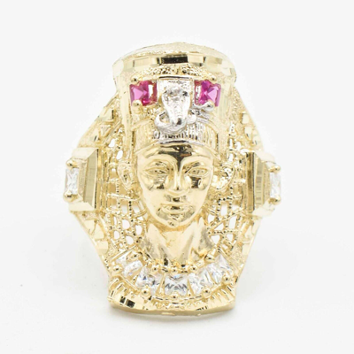 Pre-owned Bayam Huge Cz Pharaoh Egyptian King Ring Real Solid 10k Yellow White Gold All Sizes