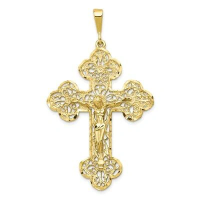Pre-owned Superdealsforeverything Real 10kt Yellow Gold Crucifix Charm