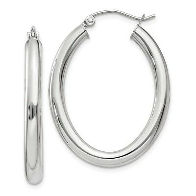 Pre-owned Superdealsforeverything Real 14kt White Gold Polished 3.5mm Oval Tube Hoop Earrings