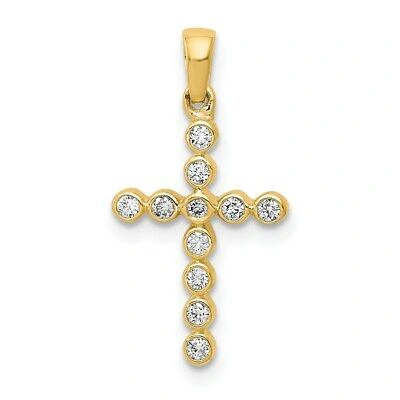 Pre-owned Superdealsforeverything Real 14kt Yellow Gold Polished 1/10ct. Diamond Cross Pendant