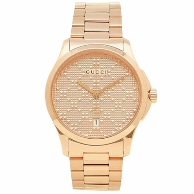 Pre-owned Gucci Ya126482 Men's G-timeless Rose Gold Diamond Pattern Quartz Watch