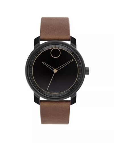 Pre-owned Movado Brand  Bold Men's Black Dial Brown Leather Strap Watch 3600489