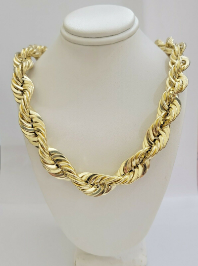 Pre-owned My Elite Jeweler Real 10k Yellow Gold Rope Chain Necklace 15 Mm Thick 24" Diamond Cut 10kt Men's