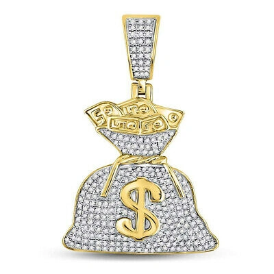 Pre-owned Forever-diamonds25 10kt Yellow Gold Mens Round Diamond Money Bag Dollar Charm Pendant 3/8 Cttw