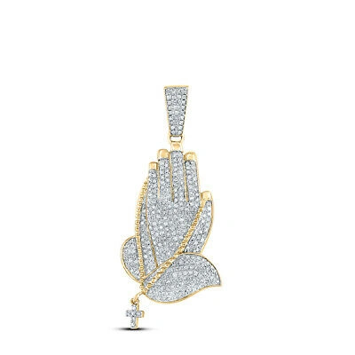 Pre-owned Forever-diamonds25 10kt Yellow Gold Mens Round Diamond Prayer Hands Charm Pendant 7/8 Cttw