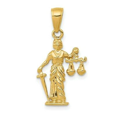 Pre-owned Superdealsforeverything Real 14kt Yellow Gold 3-d Lady Of Justice W/moveable Scales Pendant
