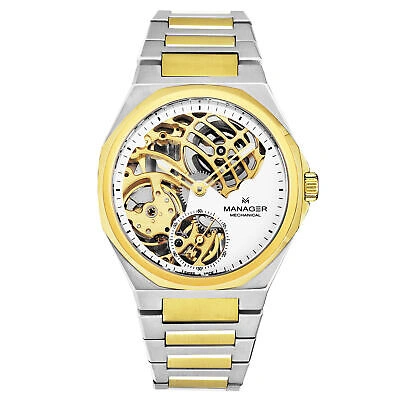 Pre-owned Manager Men's 'revolution' White Dial Two-tone S Steel Hand Winding Man-rm-11-bm