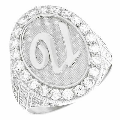 Pre-owned Jackani 10k Or 14k White Gold Mens Oval Halo White Cz Initial Letter U Ring