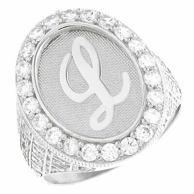 Pre-owned Jackani 10k Or 14k White Gold Mens Oval Halo White Cz Initial Letter L Ring