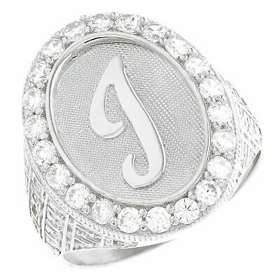 Pre-owned Jackani 10k Or 14k White Gold Mens Oval Halo White Cz Initial Letter I Ring