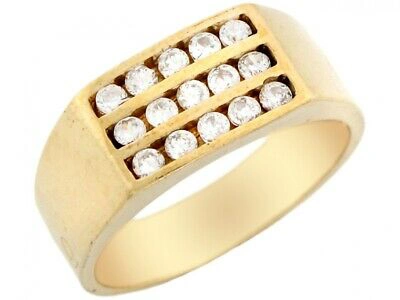 Pre-owned Jackani 10k Or 14k Gold 3 Row Channel Set Cz High Polished Mens Ring In White