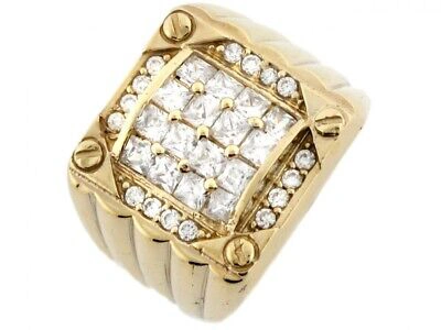 Pre-owned Jackani 10k Or 14k Yellow Gold Square Cluster White Cz Bolt Stylish Mens Ring