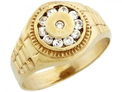 Pre-owned Jackani 10k Or 14k Yellow Gold Round Mens Cz Ring With Halo And Engraved Details In White