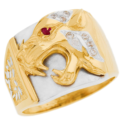 Pre-owned Jackani 10k Or 14k Two Tone Gold Panther Head Fancy Cz Mens Heavy Ring In White