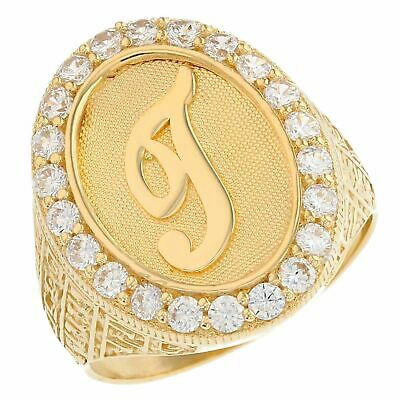 Pre-owned Jackani 10k Or 14k Yellow Gold Mens Oval Halo White Cz Initial Letter T Ring
