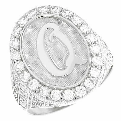 Pre-owned Jackani 10k Or 14k White Gold Mens Oval Halo White Cz Initial Letter Q Ring