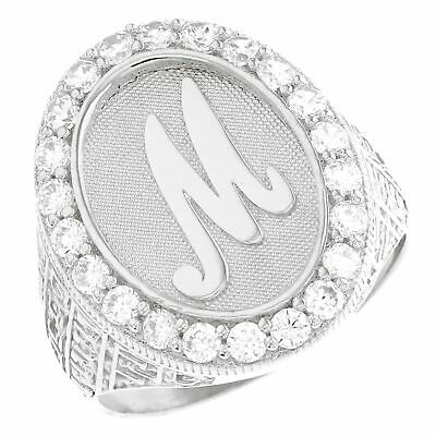 Pre-owned Jackani 10k Or 14k White Gold Mens Oval Halo White Cz Initial Letter M Ring