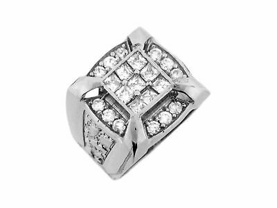 Pre-owned Jackani 10k Or 14k White Gold Multiple White Cz Etched Square Cross Design Mens Ring