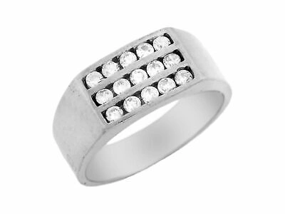 Pre-owned Jackani 10k Or 14k White Gold 3 Row Channel Set Cz High Polished Mens Ring