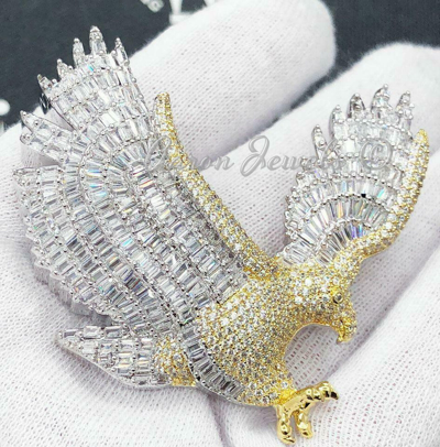 Pre-owned Aaron Mens Pendant Eagle Bird 18.35ct Moissanite D/vss1 Real 925 Silver Passes Tester In White/colorless