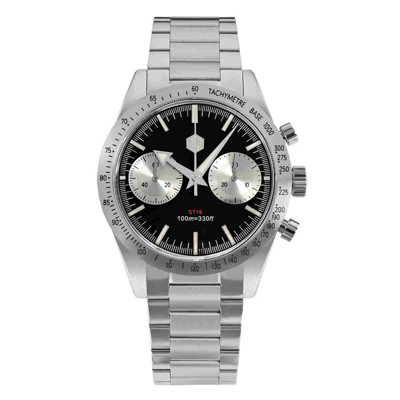 Pre-owned San Martin Sn0103-g-js Panda Mechanical Chronograph 38.5mm 10atm Men Sport Watch In Black Panda