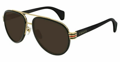 Pre-owned Gucci Gg0447s 003 Black Gold Brown Lens Gg 447 58mm Large Aviator Sunglasses