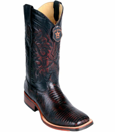 Pre-owned Los Altos Boots Los Altos Cherry Teju Lizard Square Toe Tpu Rubber Sole Western Cowboy Boot D