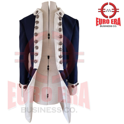Pre-owned Euro Era American Revolutionary War Naval Officer Frock Coat Jacket In Blue