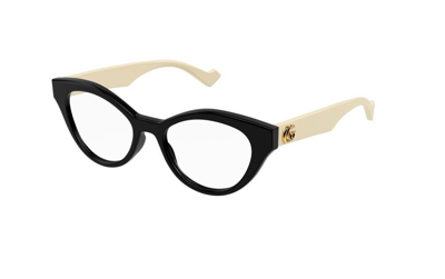 Pre-owned Gucci Gg0959o 002 Black White Cat-eye Full-rim Women's Eyeglasses In Clear