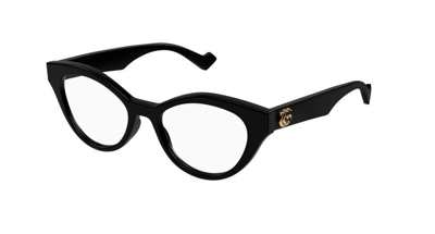 Pre-owned Gucci V Black Cat-eye Full-rim Women's Eyeglasses In Clear