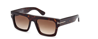Pre-owned Tom Ford Ft0711 Fausto 52f Shiny Dark Havana/brown Gradient Square Sunglasses