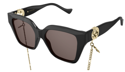 Pre-owned Gucci Gg1023s 005 Black/brown/gold Cat Eye Women Sunglasses
