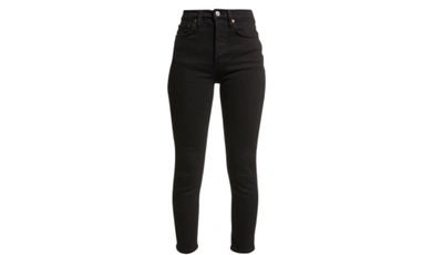 Pre-owned Re/done Womens 90s High Rise Ankle Cropped 5 Pocket Style Skinny Fit Jeans Noir In Black