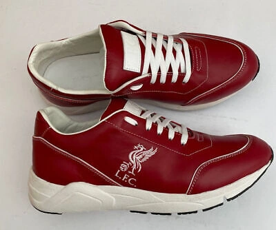 Pre-owned Liverpool Men's Red Leather Trainers / Sneakers /shoes / Embroidered Logo 8-12us