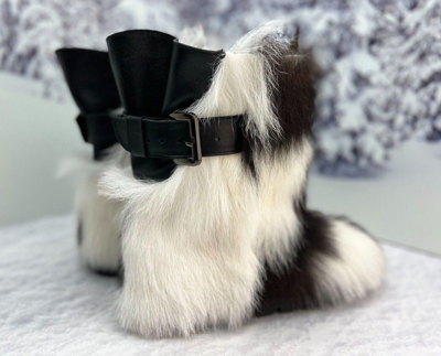 Pre-owned Litvin Goat Fur Boots For Women Brown White Goat Furry Short Mukluks, Yeti,eskimo Boots In Brown/white