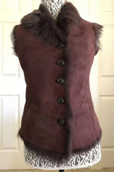 Pre-owned Ugg Women Renee Toscana Port Reversible Lambskin Shearling Vest Size S In Red